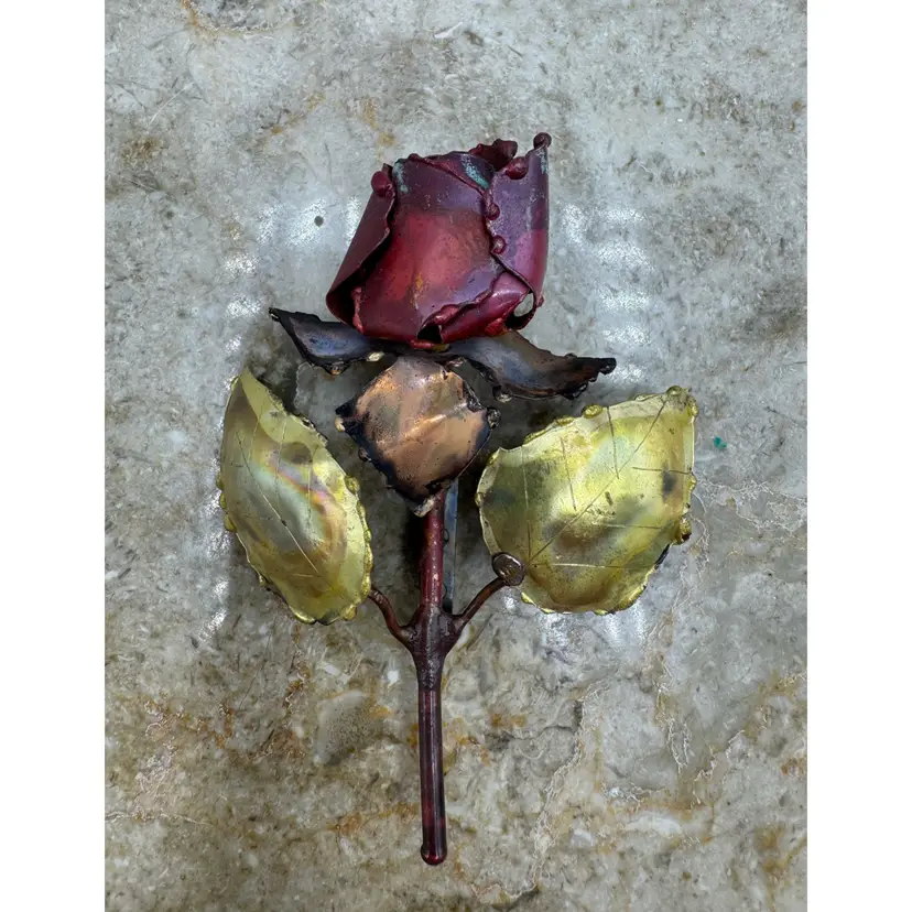 Vintage RARE Handcrafted Mixed-Metal Brutalist Rose Brooch – One-of-a-Kind Wearable Art