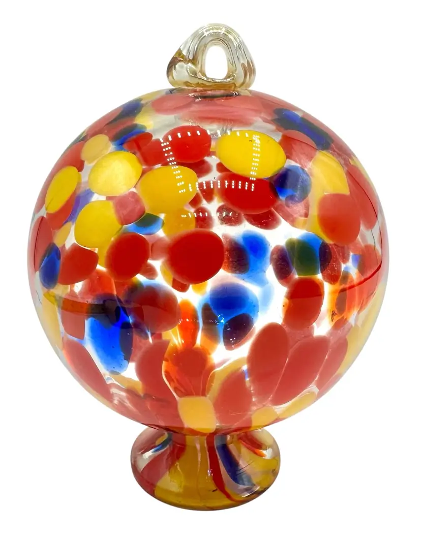 Hand Blown Glass Witch Friendship Ball Hanging Suncatcher Red Yellow Blue Orb 5”