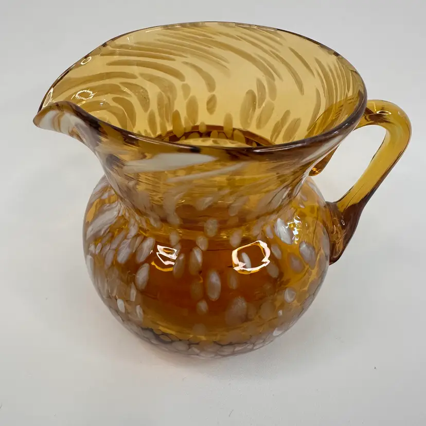 Amber & White Spatter Art Glass Pitcher