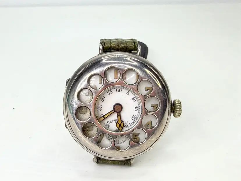 WWI Swiss Sterling Silver Telephone Dial Trench Watch c1915 Mechanical SS489