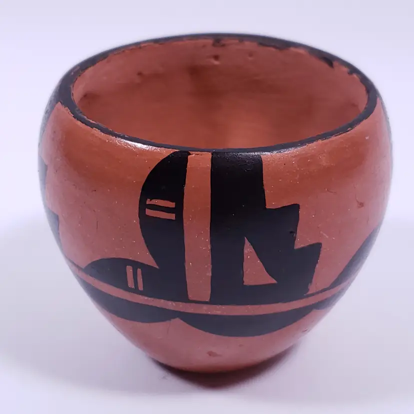 Vtg Hopi Pueblo Black On Red Geometric Native American Pottery MINI OLLA POT JAR