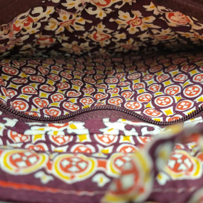 Vera Bradley Quilted Cotton Tote Bag Burgundy Floral Geometric Shoulder Bag