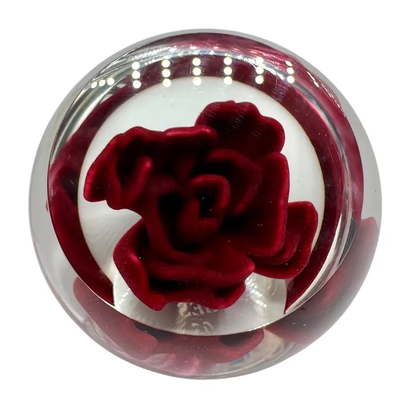 Signed Glass Eye Studio Vintage Paperweight Don Juan Rose Red Floral 1993 2”