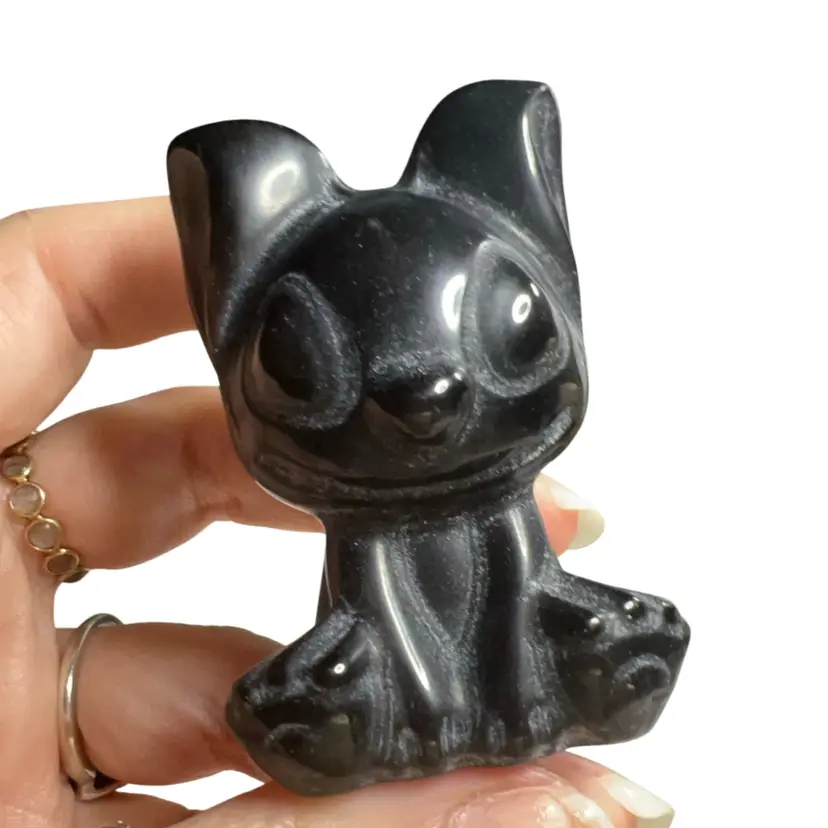 Black Obsidian Carved Stitch Figurine 2.5