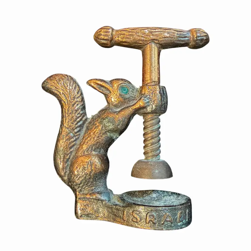 Vintage Israeli Brass Squirrel Nutcracker Cast Metal Screw Nut Cracker Figural Israel Mid Century