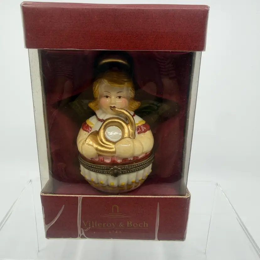 Villeroy & Boch 1748 Angel Horn Trinket Box Christmas Ornament Germany 4”