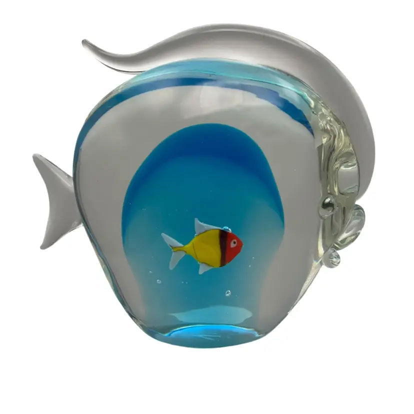 Luigi Onesto Etched Signature “L Onesto Murano Italy” Sommerso Fish Aquarium Glass Art - 6”H x 7” L RARE & READ 4 Lbs 3 Oz