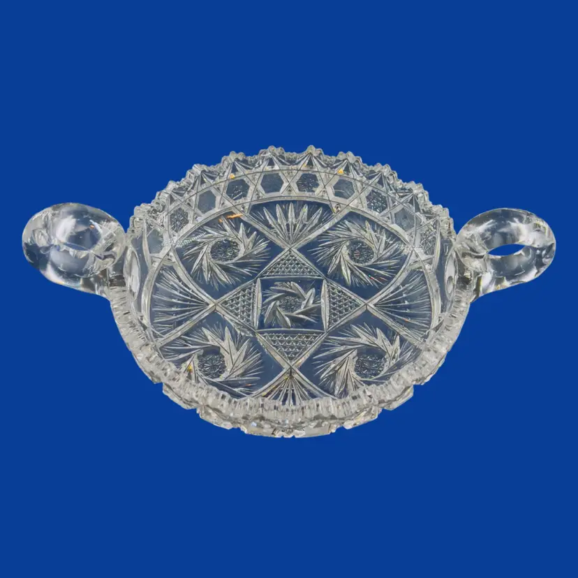 #176- Cut Crystal Dish 
Candy Serving Dish Dual Handle 
by Gorham   West Germany 1970s
B1