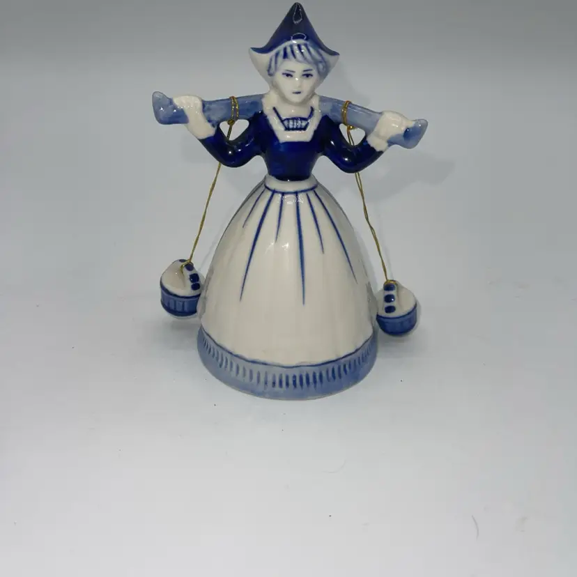 Delft Hand Painted Blue & White Ceramic Woman Figurine Glazed Sculpture