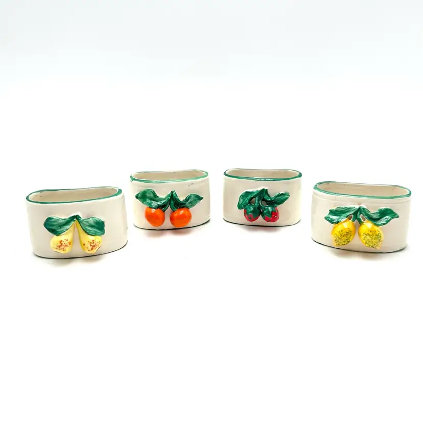 Fruit Orange Lemon Pear Strawberry Porcelain Napkin Rings Japan 2” X 1.5” ***Read***