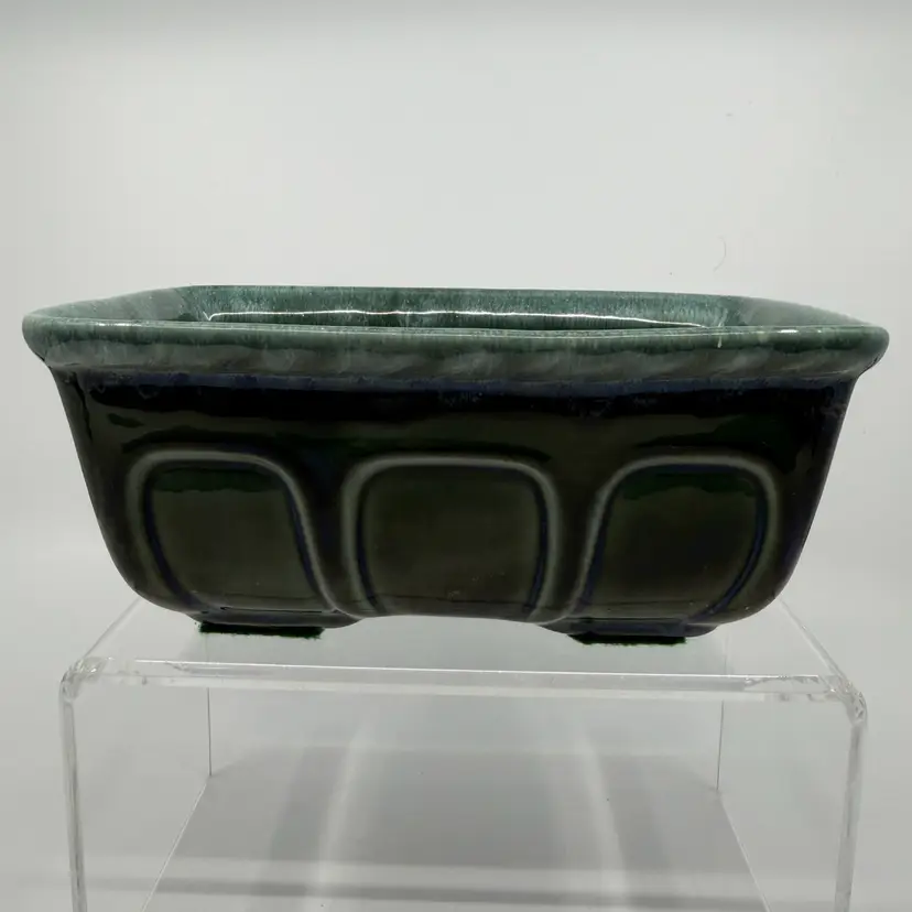 Vintage Hull USA Pottery F469 Blue Green Drip Glaze Planter Flower Pot Jardinière