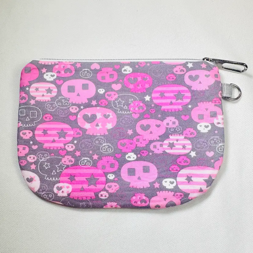 Dia De Los Muertos Day Of The Dead Pretty Pink Skull Zipped Coin Bag Pouch