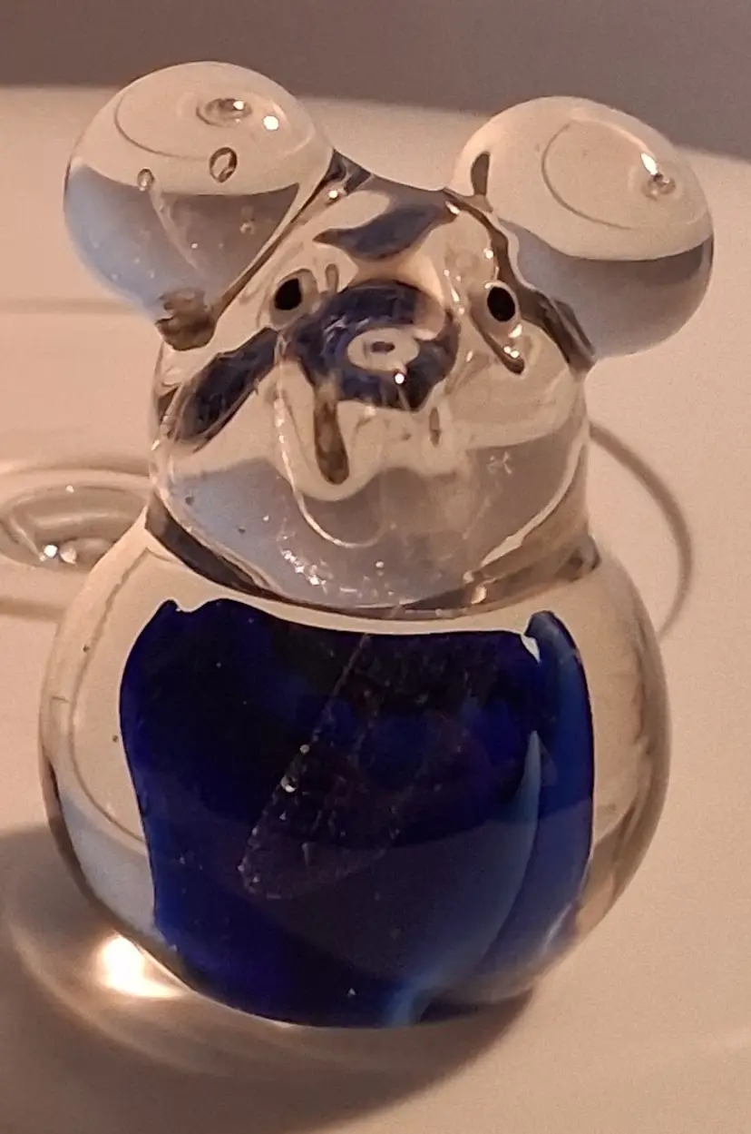 Vintage Art Glass Cobalt & Clear Handblown Mouse Figurine/Paperweight