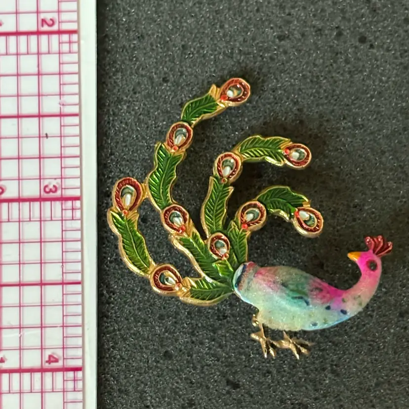 Vintage multi-color enamel peacock brooch,