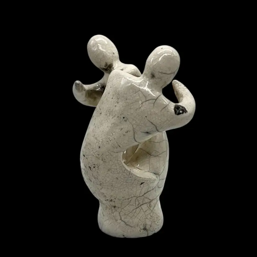 Raku Sculptured Pottery Love Art Of Two People Hugging | 7.25"