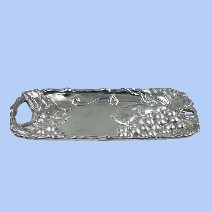 #079- Appetizer Tray Bread & Cheese Charcuterie Metal Handled Server
 By Arthur Court 2005