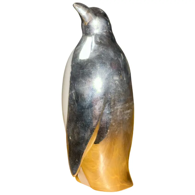 Ceramic White & Silver Penguin Figurine 7.5” Tall