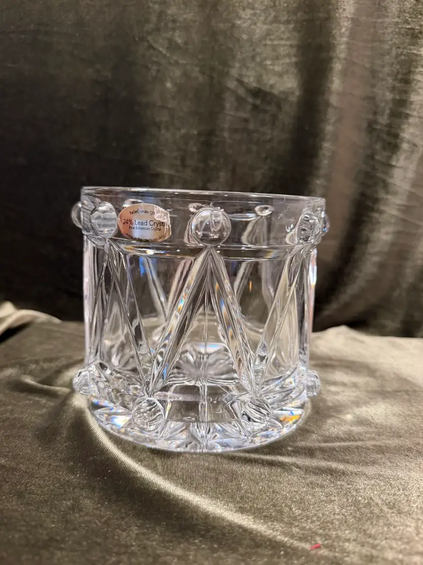 Vintage Czech lead crystal drum-shaped ice bucket / Planter with cut glass detailing From Teleflora