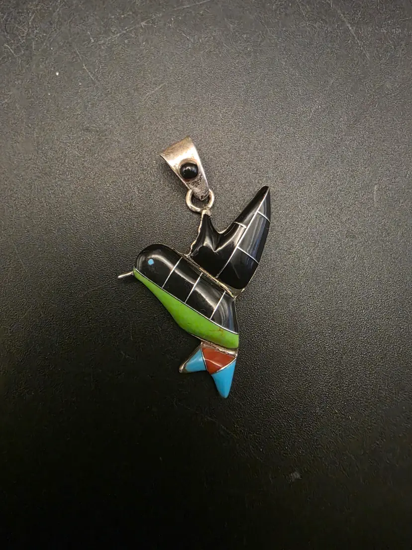 925 Silver Inlay Hummingbird Pendant