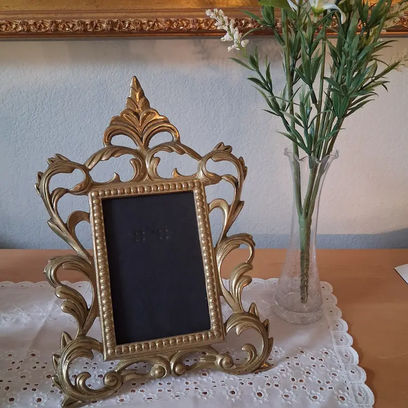 Vintage Ornate Solid Brass Gold Picture Frame Victorian No Glass 4x6 Photo