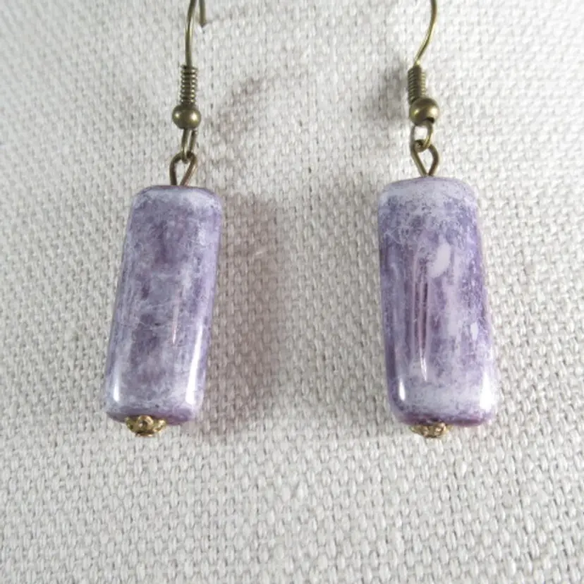 Purple Stone earrings , handmade recycled Bead earrings