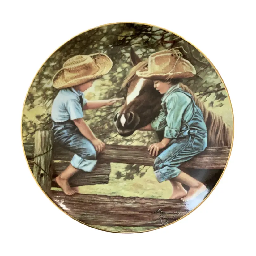 1983 Rare Bird Ltd Country Friends “Meeting At The Fence” Plate 32/15,000. Signed Helen Rempel