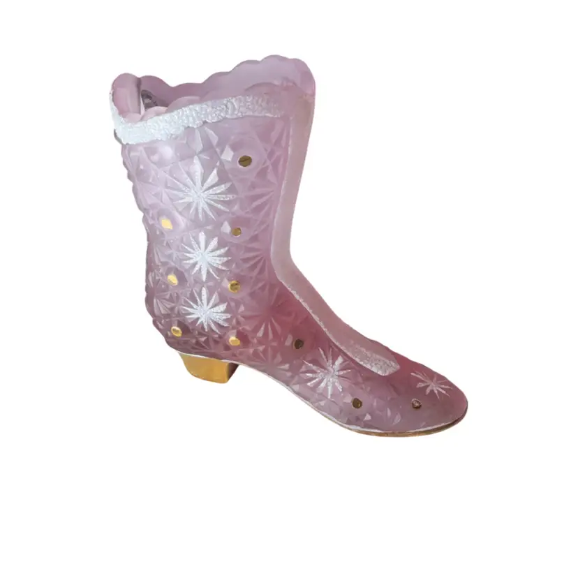 95th Anniversary Fenton Lilac Pink Boot - Signed By Artist & Lynn Fenton 4” H