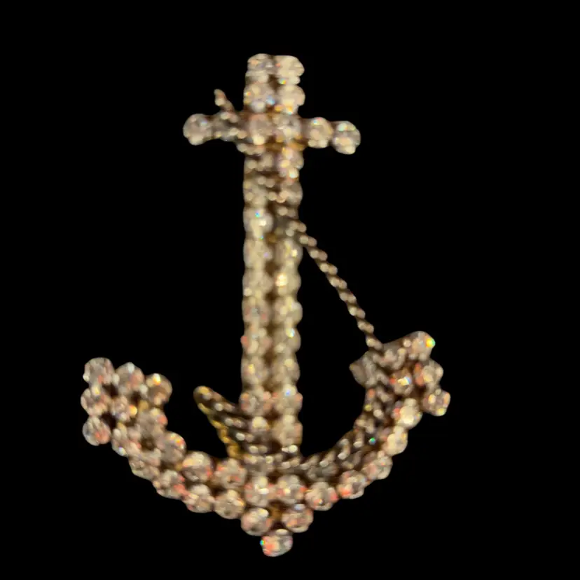 1950s large Anchor Rhinestone Brooch