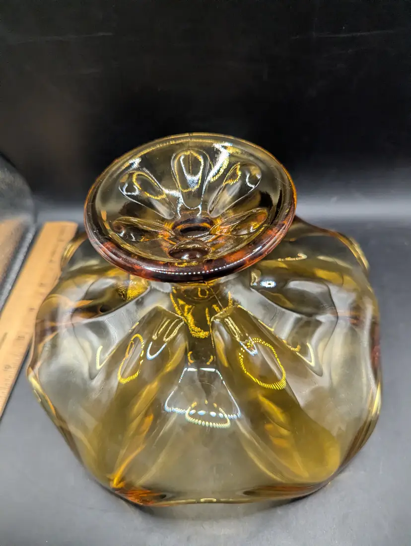 Vintage Viking Epic Glass Amber 6 Petal Pedestal Candy Dish MCM