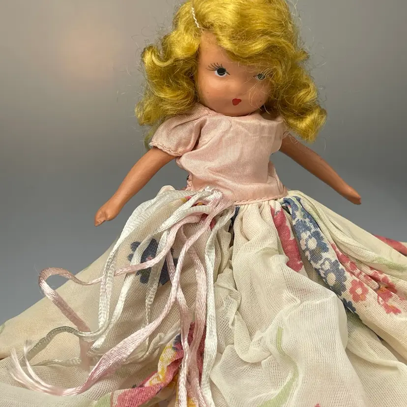 Nancy Ann Storybook Doll Blonde Pink Dress Frozen Leg Bisque Blonde Vintage 5.5" READ