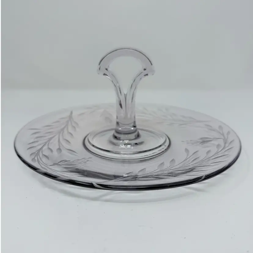 Vintage Clear Glass Center Handle Serving Plate