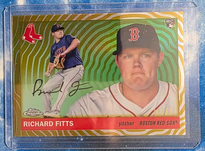 Richard Fitts 2025 Topps Chrome Platinum Anniversary Gold Vibrations Refractor Rookie /50 Boston Red Sox