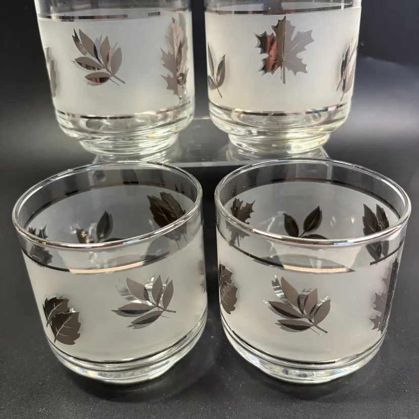 Set A Four Libby Silver Leaf Old-Fashioned Glasses