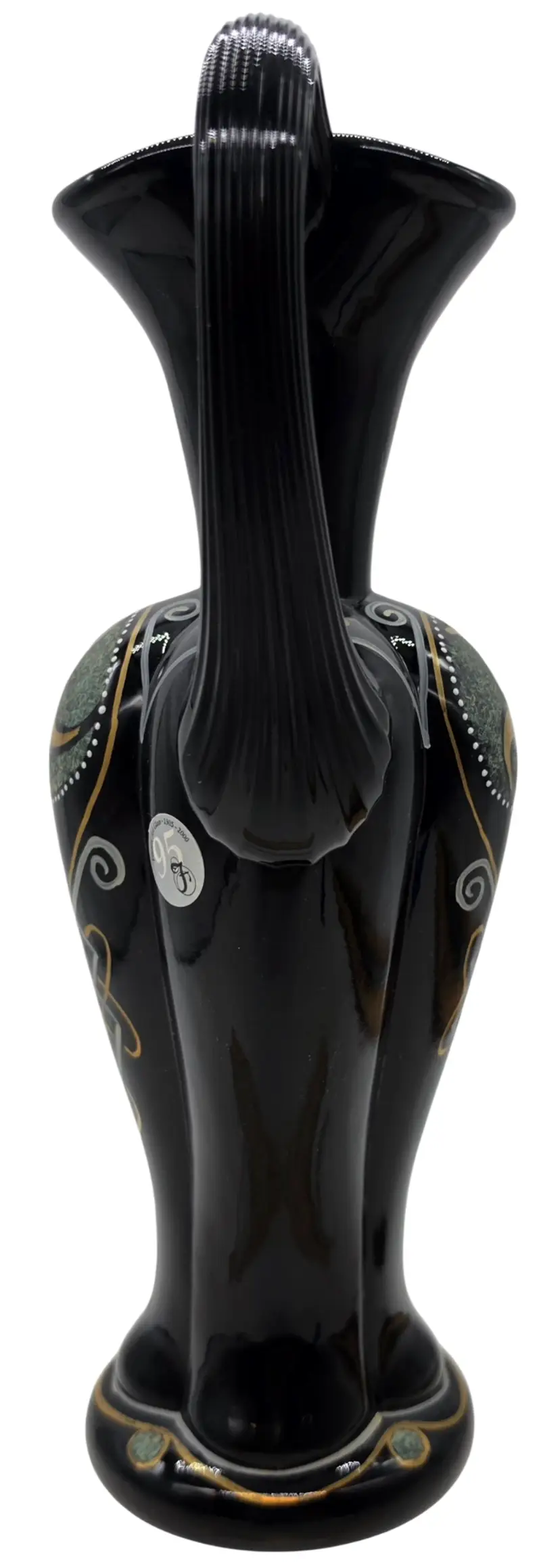 FENTON GLOSSY EBONY CELTIC MELON RIB PITCHER SIGNED NUMBERED