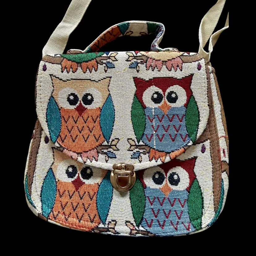 Vintage Tapestry Handbag Purse Shoulder Crossbody Owl Design NEW without Tags