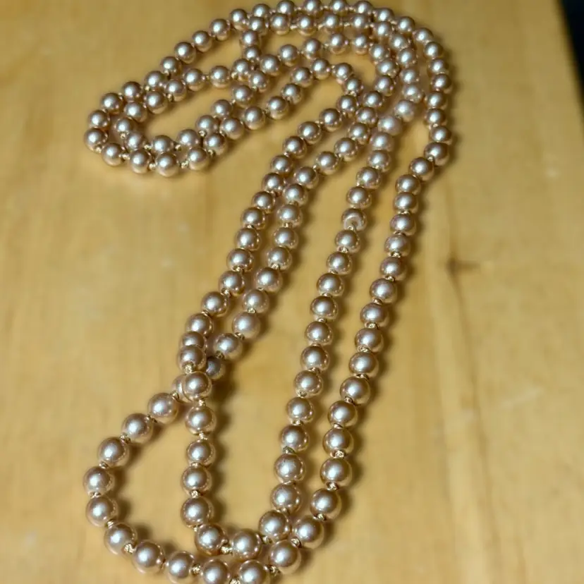 Vintage Champagne Faux Pearl Opera Length Necklace