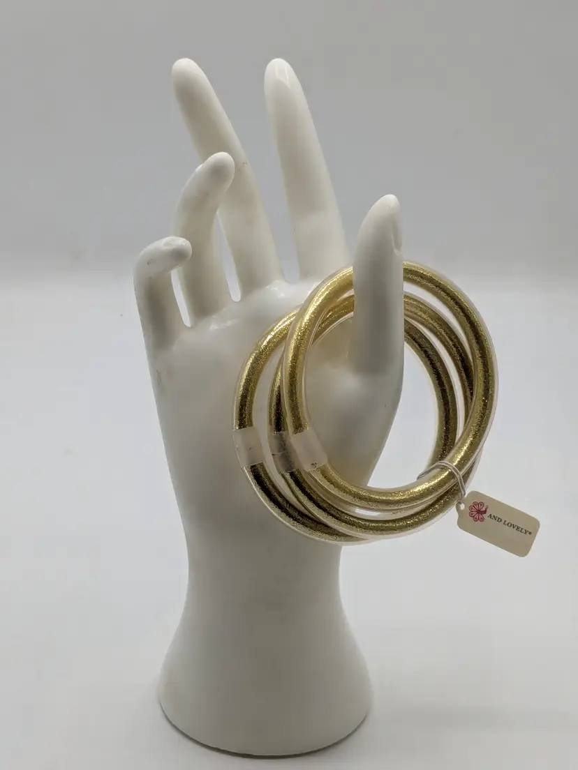 And Lovely Gold Tone Glitter Jelly Bangle Bracelet Set NWT