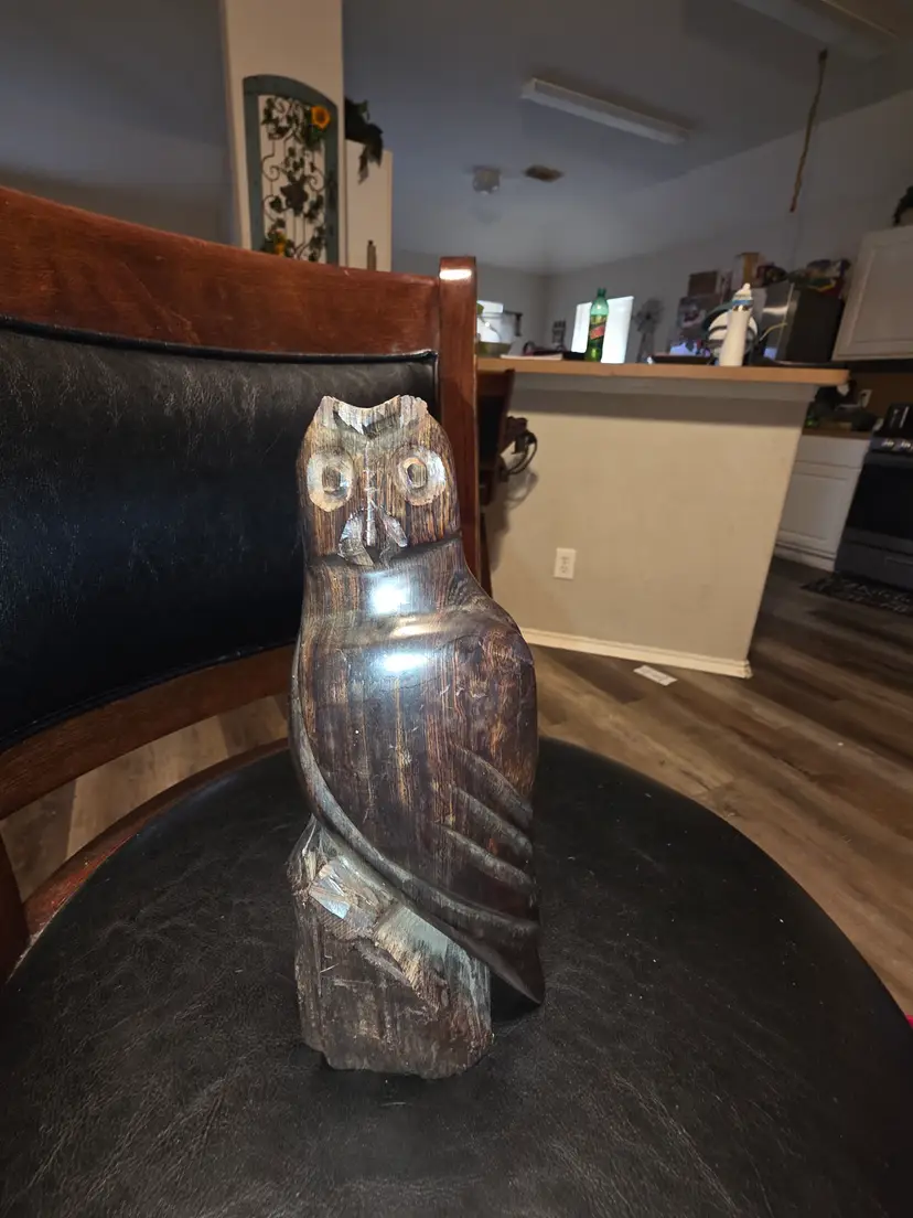 Rustic Wooden Owl Sculpture
