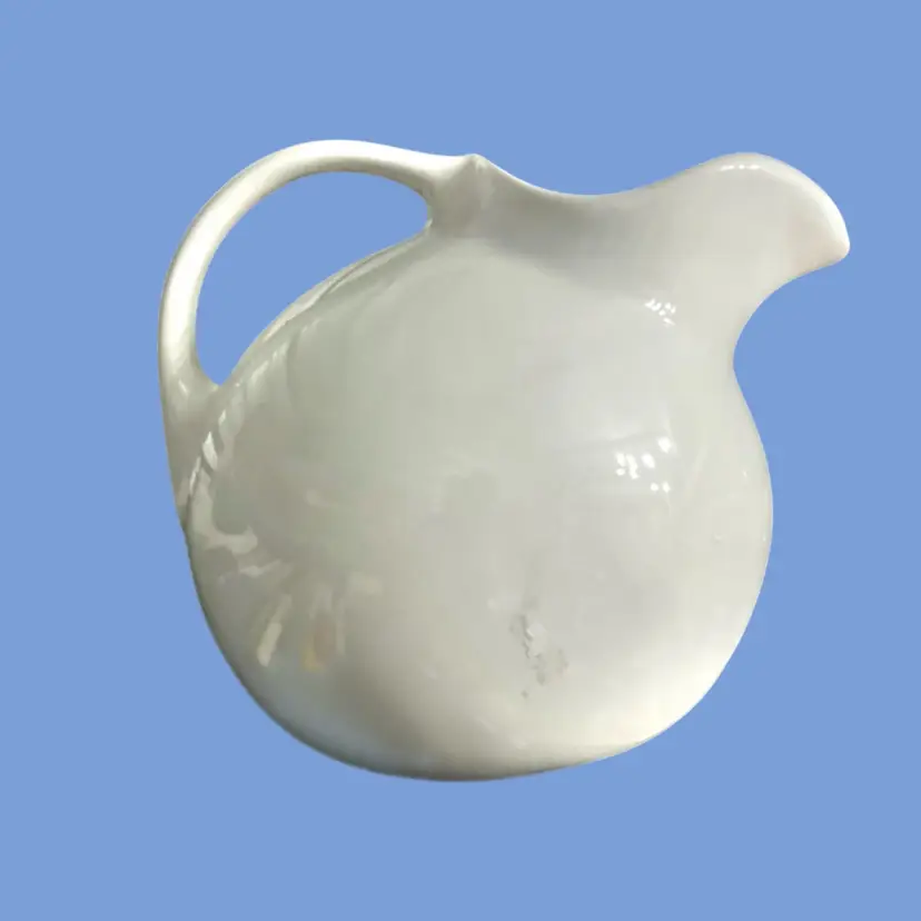 #410- Vintage Hall Pottery Pitcher w/ Ice Lip Tilted Bulb or Ball Jug  Water Pitcher 1930-50s