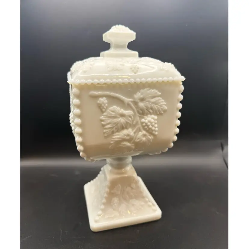 Westmoreland Milk Glass Paneled Grape Candy Dish - 9 1/2 In