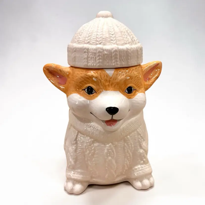 Corgi Dog In A Sweater Candle Treat Jar Trinket Box Cute Puppy