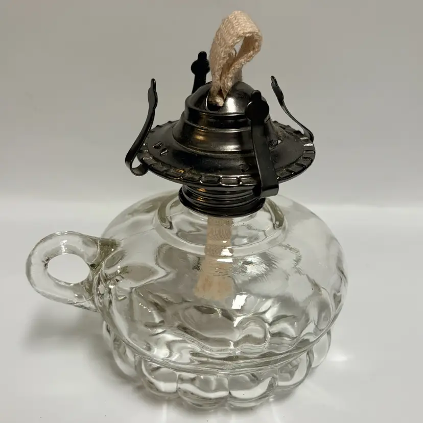 Lamplight Farms-  Vintage -Glass Oil Lamp- Finger Loop 5x5"
