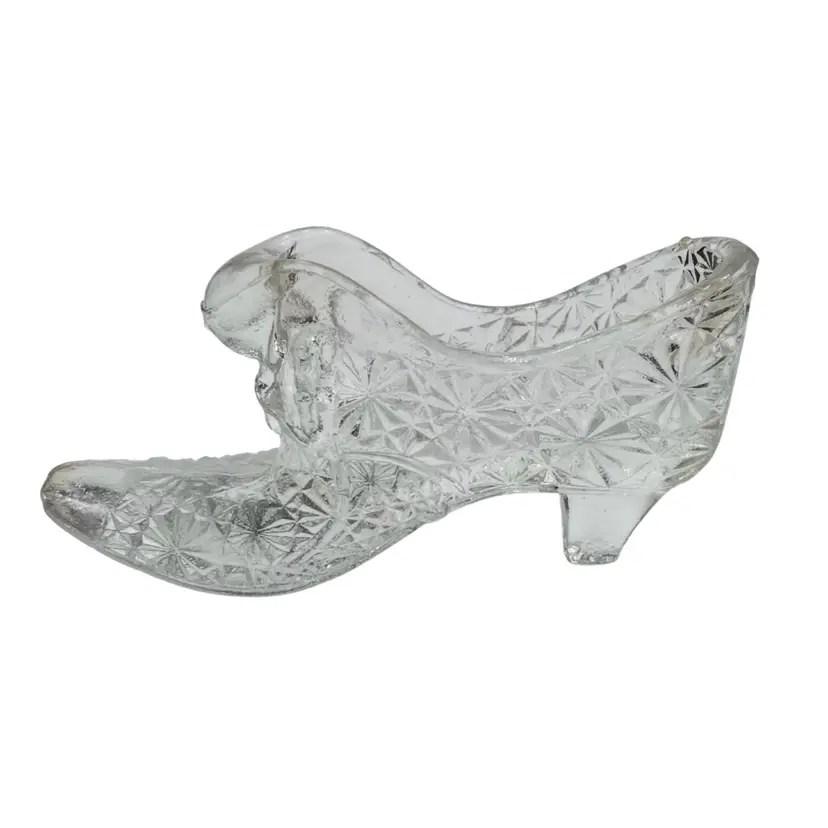 Vintage Fenton Glass LARGE Daisy and Button Slipper w/Kitten Head, Clear, 5.8"