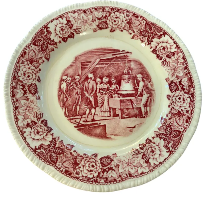 Homer Laughlin Historical America Plate Liberty Bell 1753 Red Transferware 7.25"