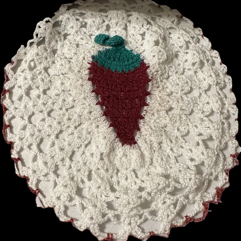 Handmade crocheted strawberry-shaped Doily