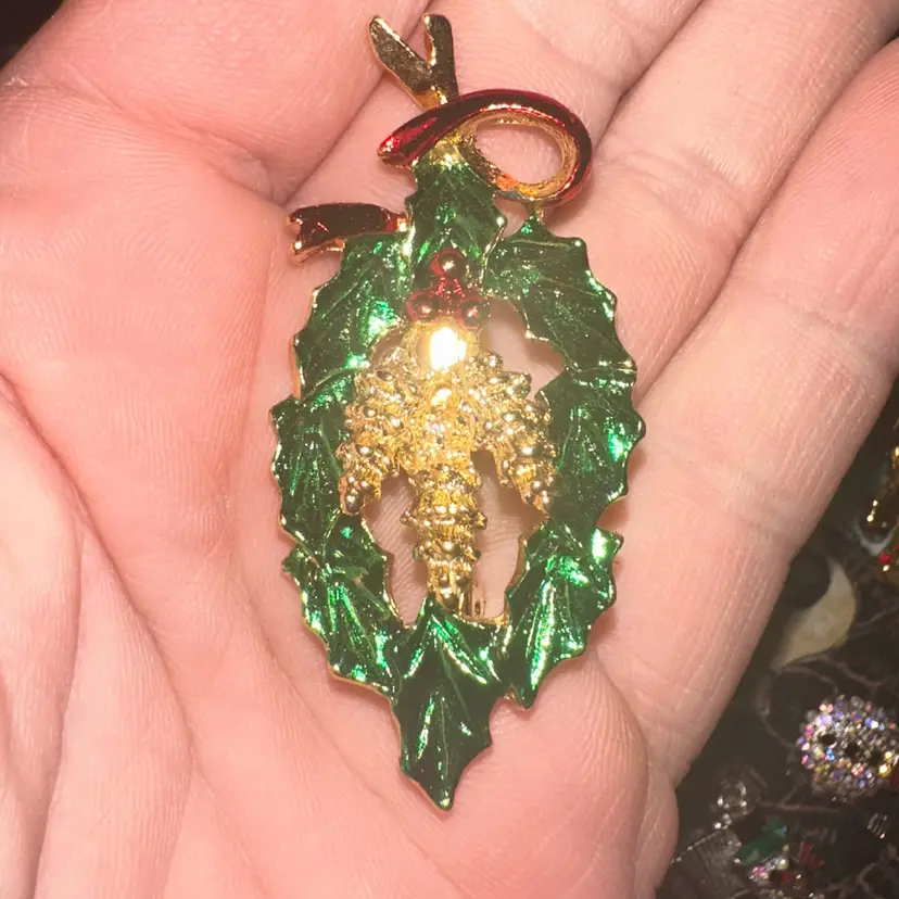 Gold Tone Christmas Brooch Pin