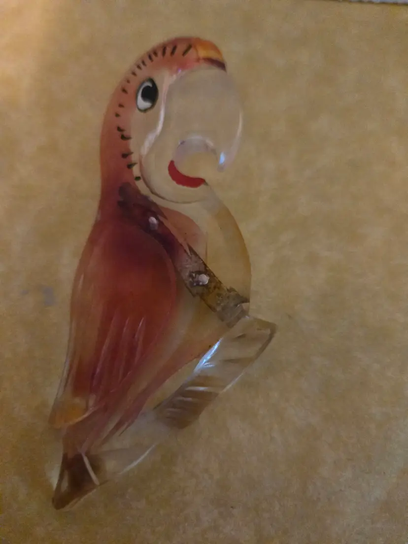 Vintage Carved Lucite Parrot Brooch