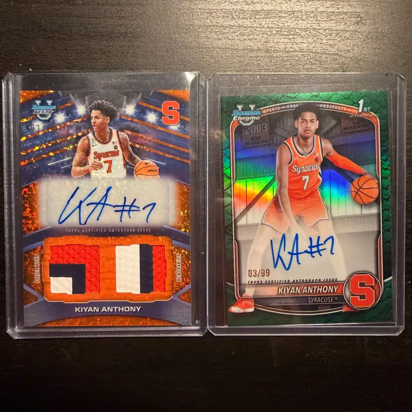 Kiyan Anthony 2026 Bowman’s Best Prospect Dual Relic Orange Auto /25 - 2025 Bowman Chrome U Green Reptilian 1st Auto /99