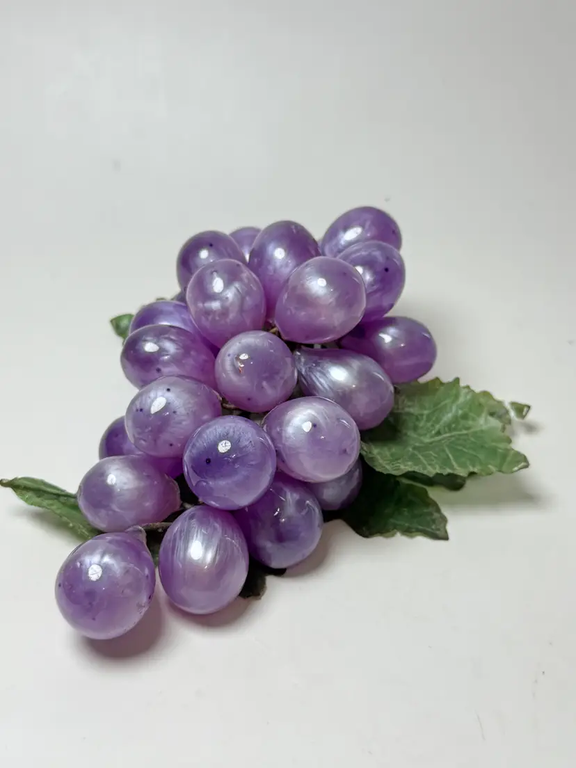 Vintage Mid Century Modern MCM Purple Pearlescent Lucite Grape Cluster Wrap Stem