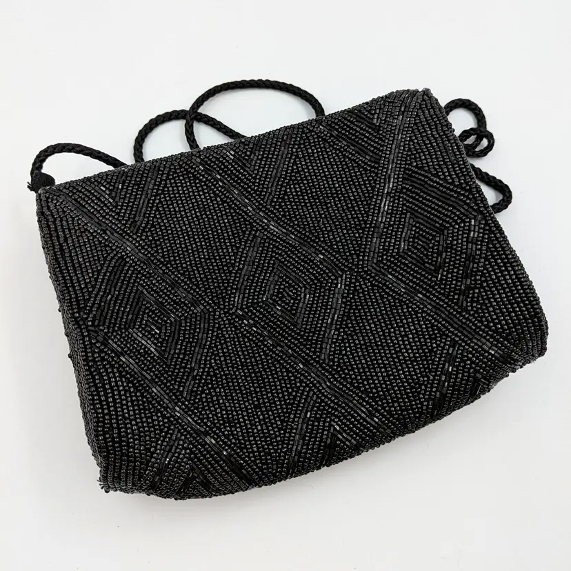 Black Beaded Evening Cocktail Bag Vintage Carla Marchi